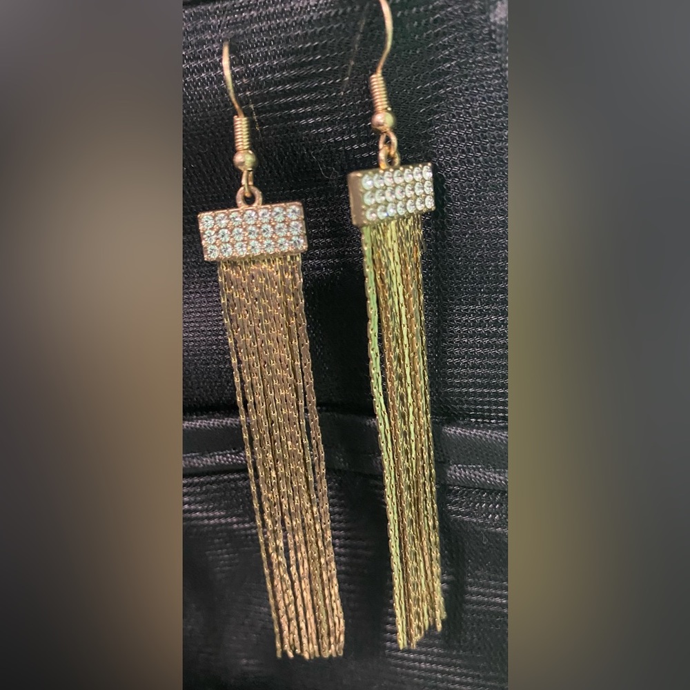 Gold and diamond hanging earrings